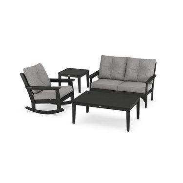 POLYWOOD Vineyard 4-Piece Deep Seating Rocker Set - Black / Grey Mist